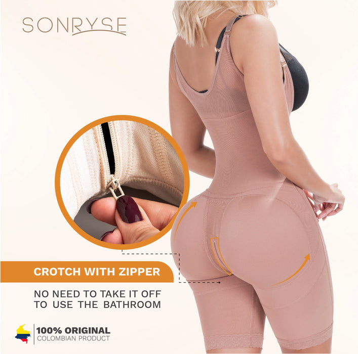 SONRYSE 048BF | Fajas Colombianas Post Surgery Open Bust Shapewear Compression Garment | Postpartum Mid Thigh Girdle | Powernet