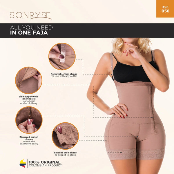 SONRYSE 050ZL | Fajas Colombianas Postpartum Stage 2 Lipo Compression Garment | Daily Use Open Bust & Tummy Tuck Shapewear | Powernet