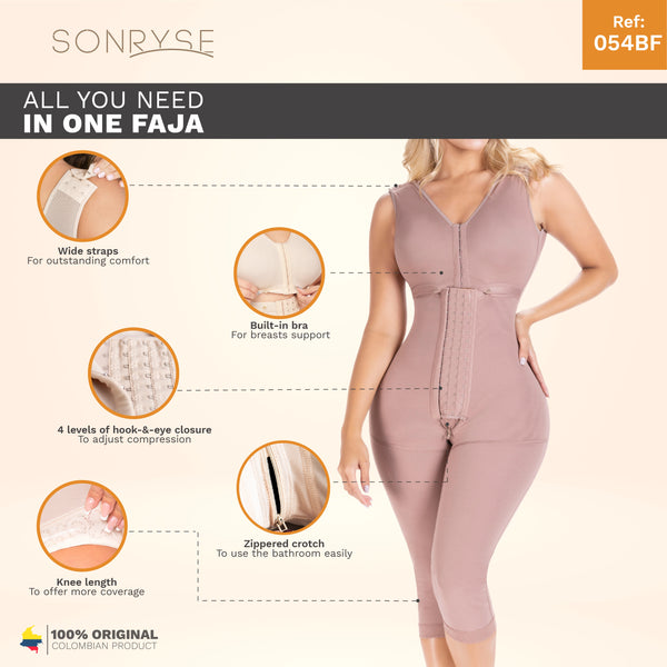 SONRYSE 054BF | Colombian Full Body Shaper for Post Surgery with Built-in Bra | Butt Lifting Effect & Tummy Control