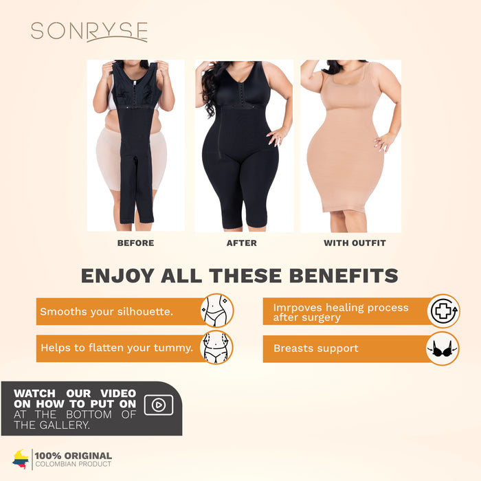 SONRYSE 054BF | Colombian Full Body Shaper for Post Surgery with Built-in Bra | Butt Lifting Effect & Tummy Control