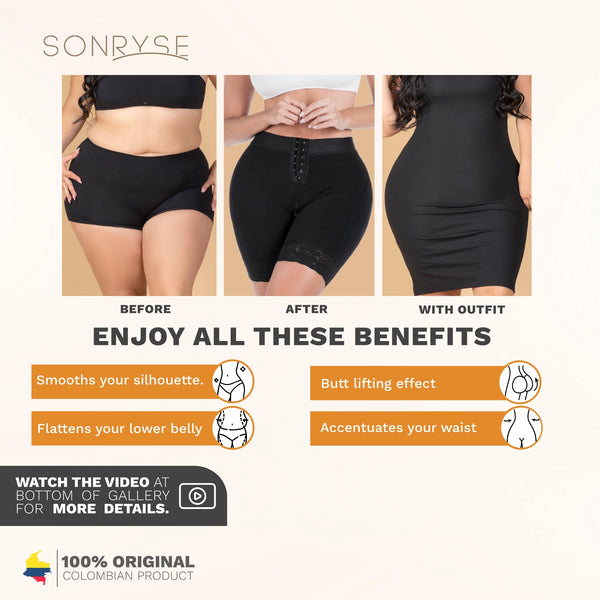 SONRYSE 071BF | Fajas Colombianas Butt Lifting with Tummy Control Shapewear Shorts | Daily Use | Powernet