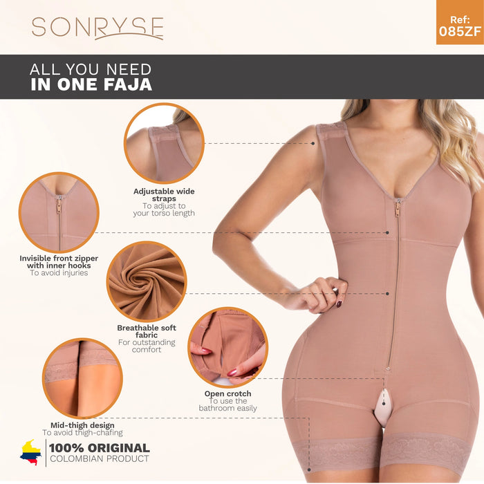 SONRYSE 085ZF | Bodysuit Shapewear with Built-in Bra | Postpartum, Post Surgery, First Stage Use | Powernet