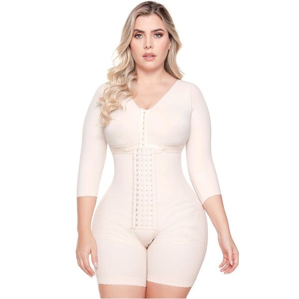 SONRYSE 103BF | Shapewear After Surgery for Women with Built-In Bra | Mid thigh Girdle with Sleeves | Powernet