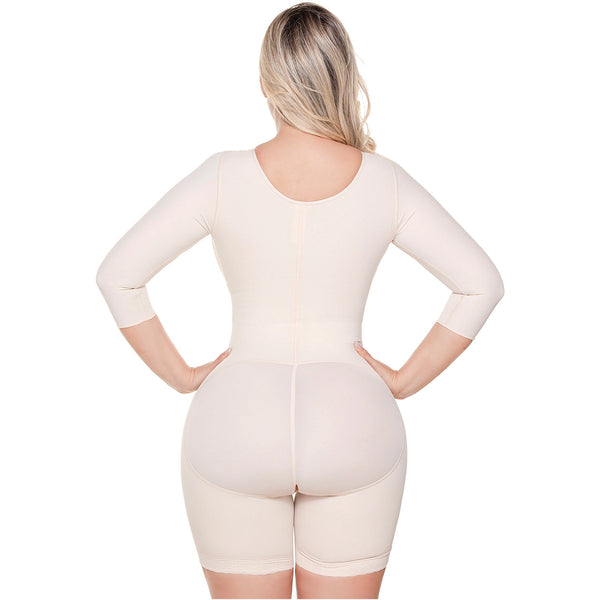 SONRYSE 103BF | Shapewear After Surgery for Women with Built-In Bra | Mid thigh Girdle with Sleeves | Powernet