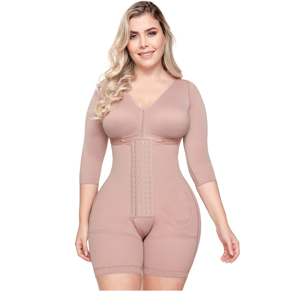 SONRYSE 103BF | Shapewear After Surgery for Women with Built-In Bra | Mid thigh Girdle with Sleeves | Powernet