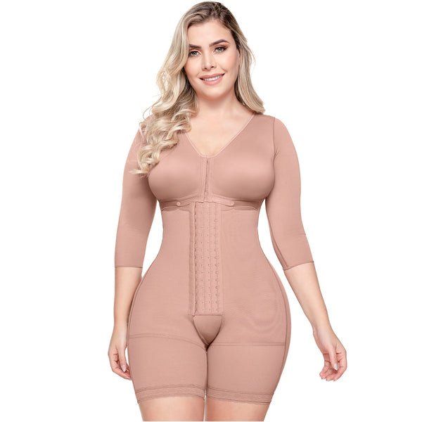 SONRYSE 103BF | Shapewear After Surgery for Women with Built-In Bra | Mid thigh Girdle with Sleeves | Powernet