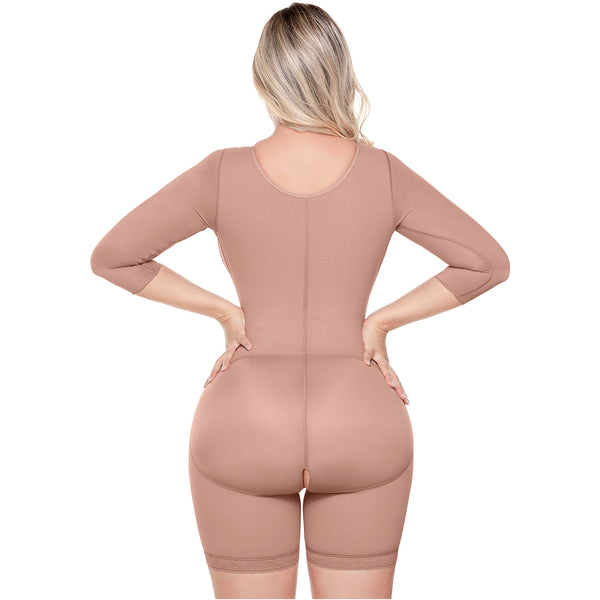 SONRYSE 103BF | Shapewear After Surgery for Women with Built-In Bra | Mid thigh Girdle with Sleeves | Powernet