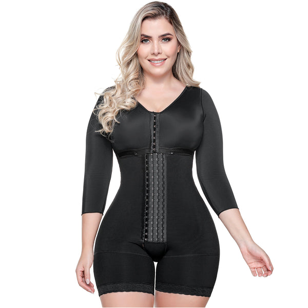 SONRYSE 103BF | Shapewear After Surgery for Women with Built-In Bra | Mid thigh Girdle with Sleeves | Powernet