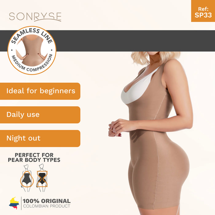 Sonryse SP33NC Short Faja Colombiana Shapewear for Women | Everyday Use & Dress Nightout Girdle | Ultra light microfiber