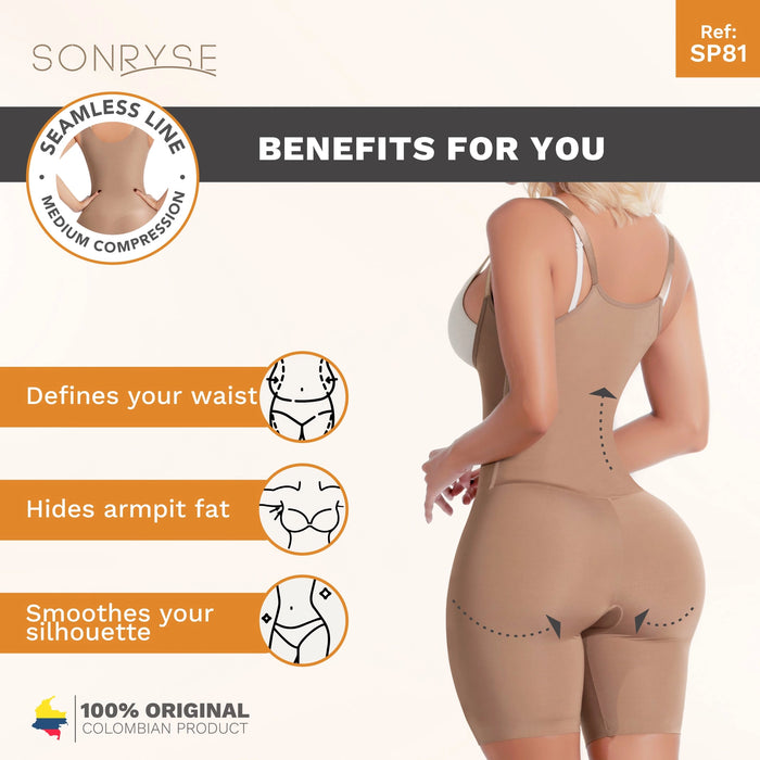 Sonryse SP81NC | Knee Length Shapewear Bodysuit for Women | Everyday Use Shapewear Girdle | Ultra light Microfiber