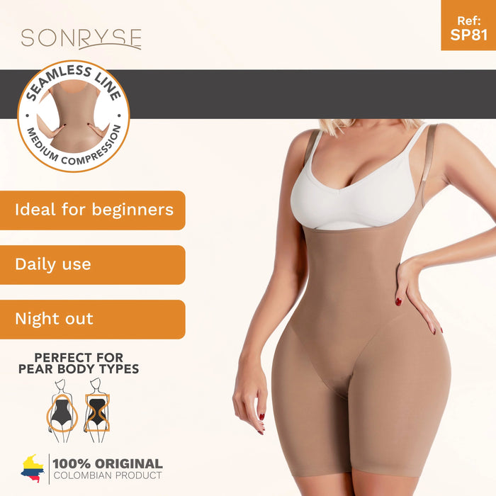 Sonryse SP81NC | Knee Length Shapewear Bodysuit for Women | Everyday Use Shapewear Girdle | Ultra light Microfiber