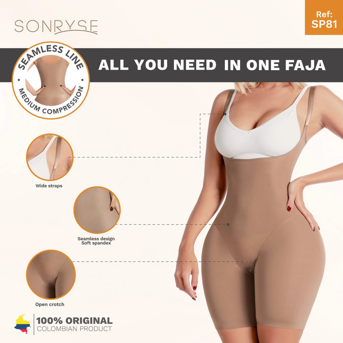 Sonryse SP81NC | Knee Length Shapewear Bodysuit for Women | Everyday Use Shapewear Girdle | Ultra light Microfiber