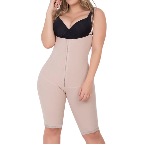 UpLady 6172 | Open Bust Tummy Control Butt Lifter Knee Length Bodysuit | Powernet