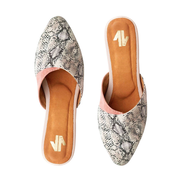 Silvia Cobos Bossa Flat Mules Piton Nude-Snake Print - Pal Negocio