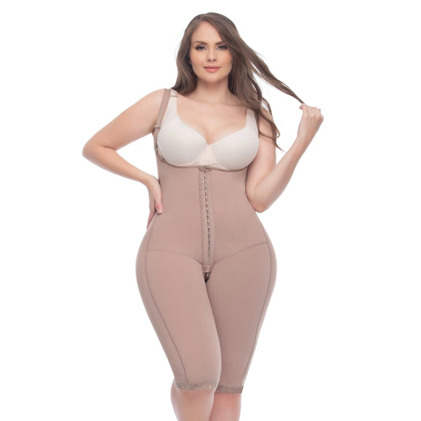 UpLady 6172 | Open Bust Tummy Control Butt Lifter Knee Length Bodysuit | Powernet